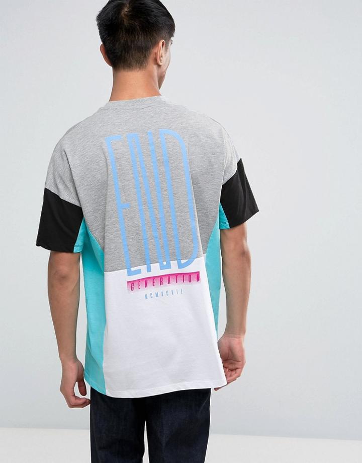 Asos Oversized T-shirt With Panel Detail & Back Print - Gray