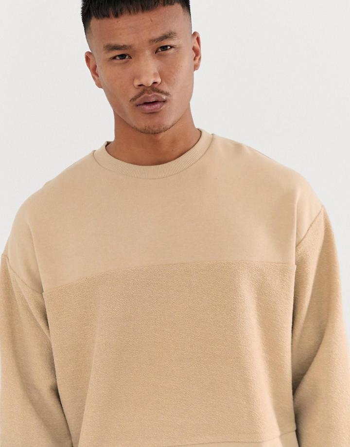 Asos Design Oversized Sweatshirt With Reverse Panel In Beige