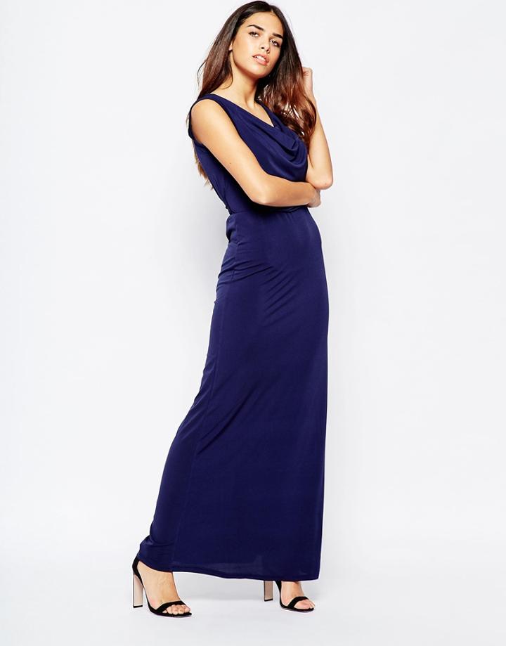 Wal G Maxi Dress With Drape Neckline - Navy