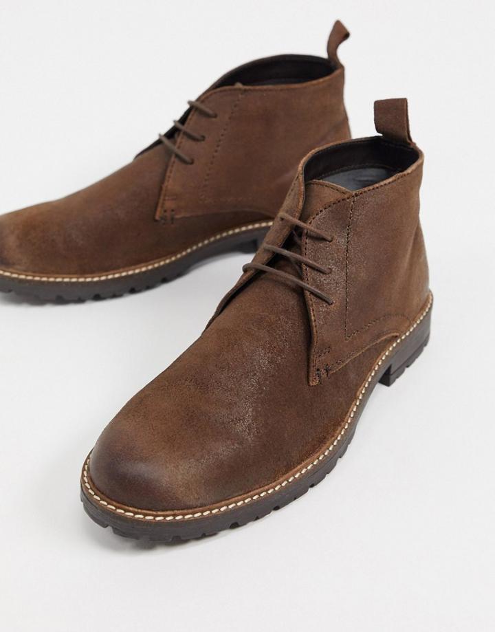 Silver Street Casual Lace Up Boots In Brown Leather