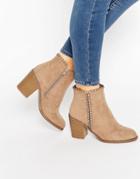 London Rebel Mid Heeled Ankle Boots - Taupe Mf