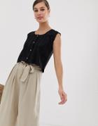 Mango Button Front Sleeveless Top In Black - Black