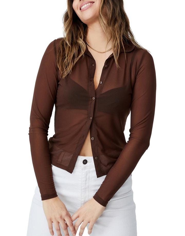 Cotton: On Mesh Shirt In Brown