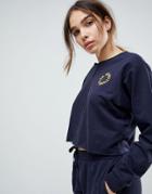 Asos Lounge Embroidered 'do Nothing Club' Front Seam Sweat - Navy