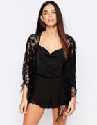 Pussycat London Kimono With Tassle Hem - Black