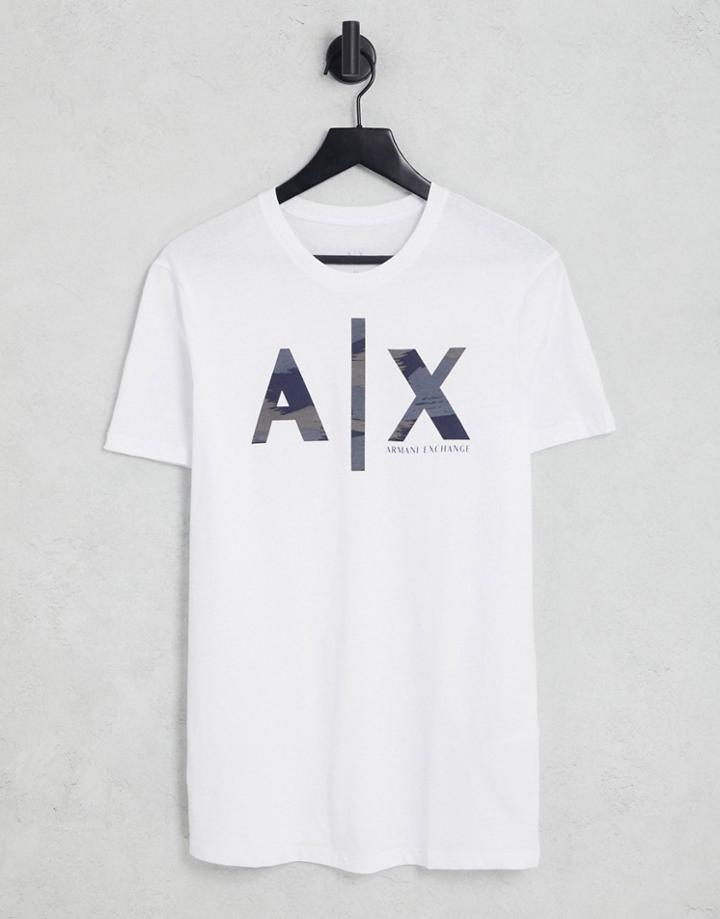 Armani Exchange Printed Line Ax Logo T-shirt In White-navy