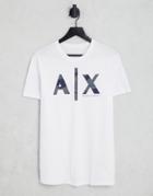 Armani Exchange Printed Line Ax Logo T-shirt In White-navy