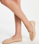 Raid Wide Fit Elina Square Toe Flat Shoes In Beige Croc-neutral