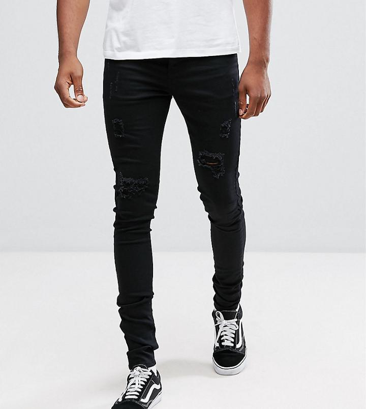 Sixth June Tall Super Skinny Jeans In Black With Distressing - Black