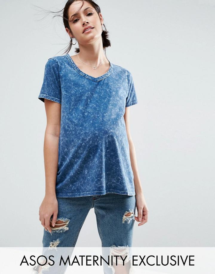 Asos Maternity T-shirt In Acid Wash - Blue