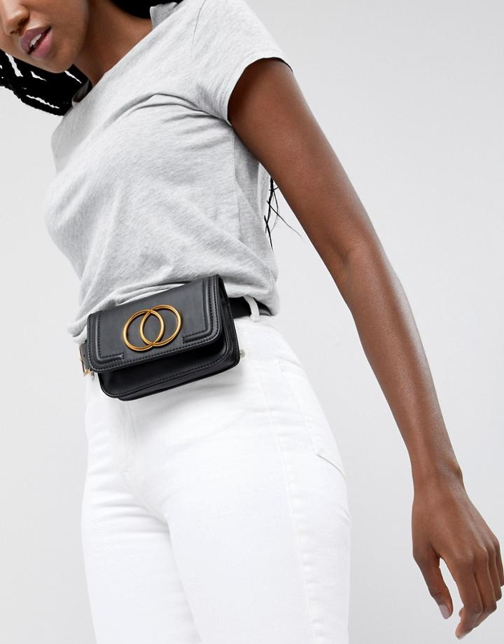 Asos Design Purse Belt With Double Circle Detail - Black