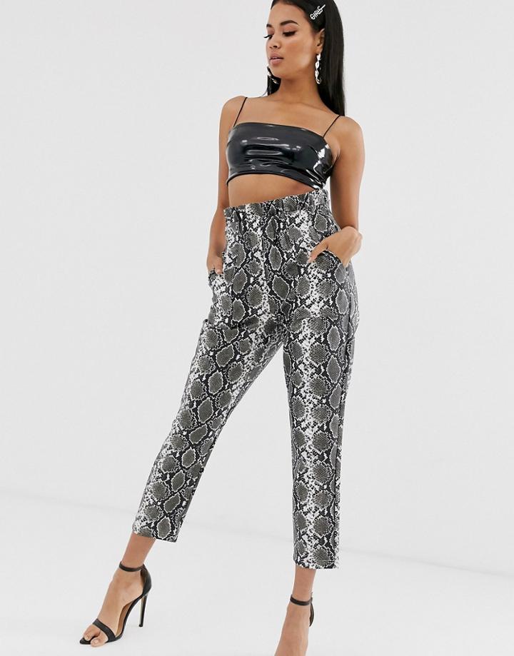 Asos Design Tapered Pants In Leather Look Snake Print
