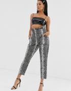 Asos Design Tapered Pants In Leather Look Snake Print
