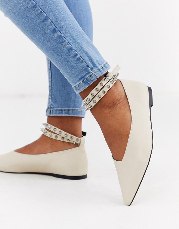 Asos Design Lima Studded Ballet Flats In Bone-stone