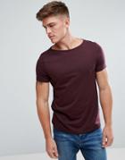 Asos T-shirt With Boat Neck In Oxblood - Red