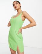 Asos Design Structured Scoop Mini Dress With Split Detail In Green