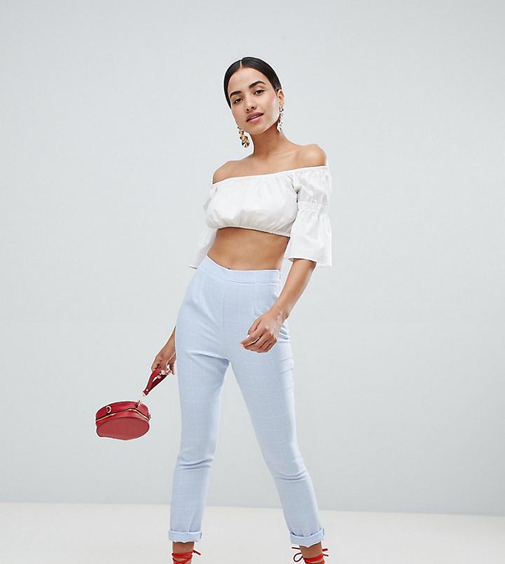 Boohoo Check High Waist Pants - Blue