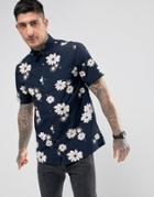 Farah Tilbury Casual Fit Floral Short Sleeve Shirt Navy - Navy