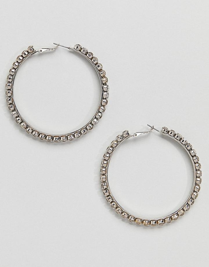 Aldo Silver Embellished Hoop Earrings - Silver