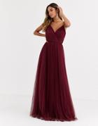 Asos Design Fuller Bust Cami Pleat Tulle Maxi Dress In Red