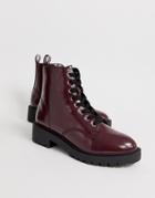 New Look Lace Up Flat Boots In Dark Red