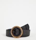 Asos Design Curve Straw Belt Waist And Hip Belt With Rattan Buckle In Black