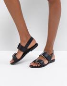 Asos For Once Leather Studded Flat Sandals - Black