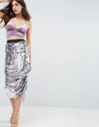 Asos Design Pencil Skirt With Ombre Embellishment And Channel Detail-multi