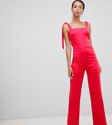 True Violet Tall Tie Shoulder Jumpsuit - Red