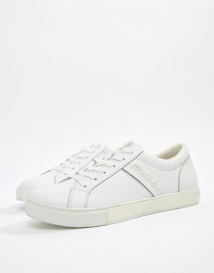Versace Jeans Leather Sneakers With Logo In White - White