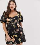 Asos Design Curve Balloon Sleeve Mini Dress In Floral Print-multi
