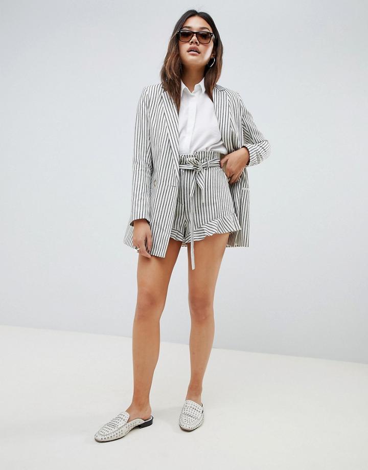 Asos Design Casual Frill Stripe Short - Multi