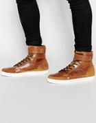 Asos Sneaker Boots In Brown Leather - Brown
