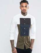 Asos Skinny Shirt In White With Cut And Sew And Long Sleeves - White