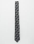 Asos Slim Tie In Gray Geometric Design - Charcoal