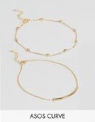 Asos Curve Pack Of 2 Bar And Ball Chain Anklets - Gold