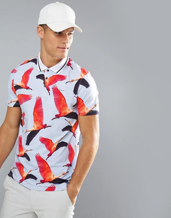 Ted Baker Golf Polo With Bird Print - Blue