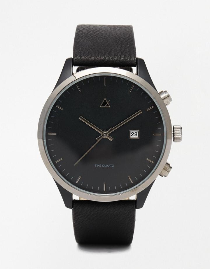 Asos Watch In Black And Gunmetal With Date Window - Black