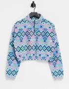 Vintage Supply Half Zip Nordic Style Printed Fleece Set-blues