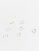 Asos Design Curve Pack Of 8 Rings With Minimal Circle Designs In Gold - Gold