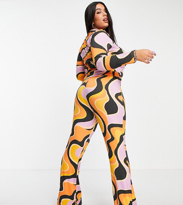 Asos Design Curve Wide Leg Pants In Swirl Print - Part Of A Set-multi