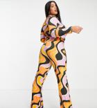 Asos Design Curve Wide Leg Pants In Swirl Print - Part Of A Set-multi