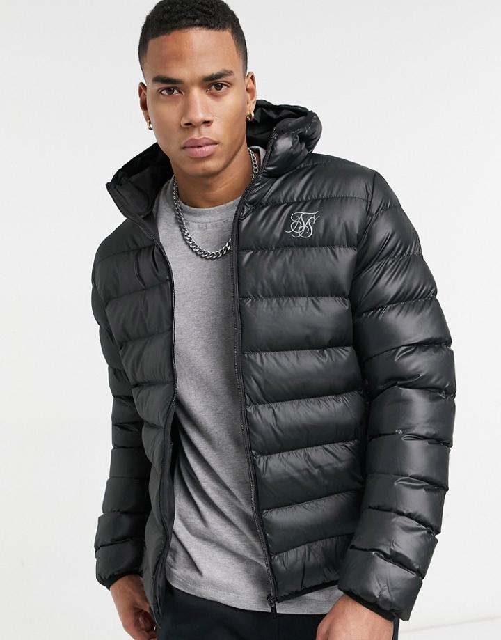 Siksilk Atmosphere Ribbed Puffer Jacket In Matte Black