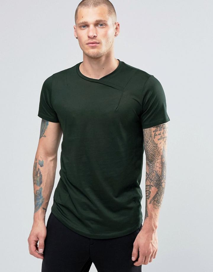 Religion Curved Hem T-shirt With Cross Over Neck Detail - Gray