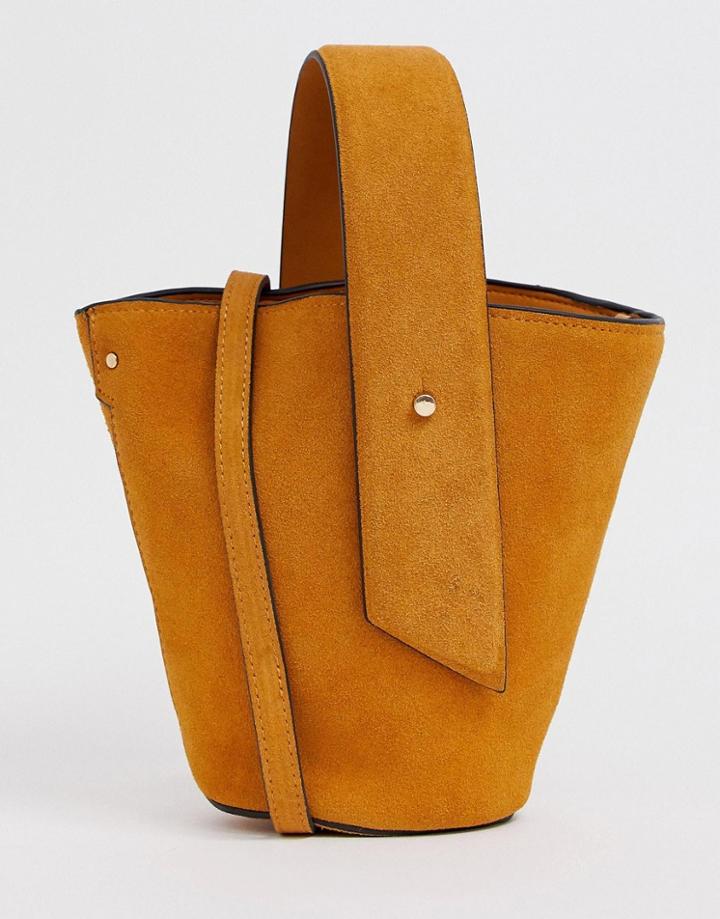 Mango Suede Bucket Bag In Mustard - Yellow