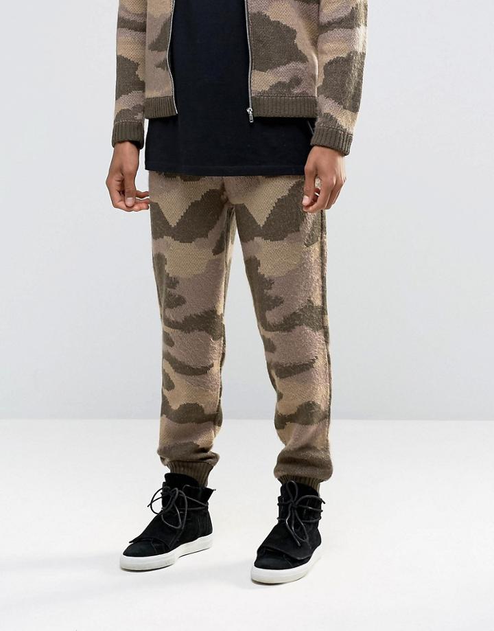 Asos Knitted Camo Joggers In Fluffy Yarn - Green