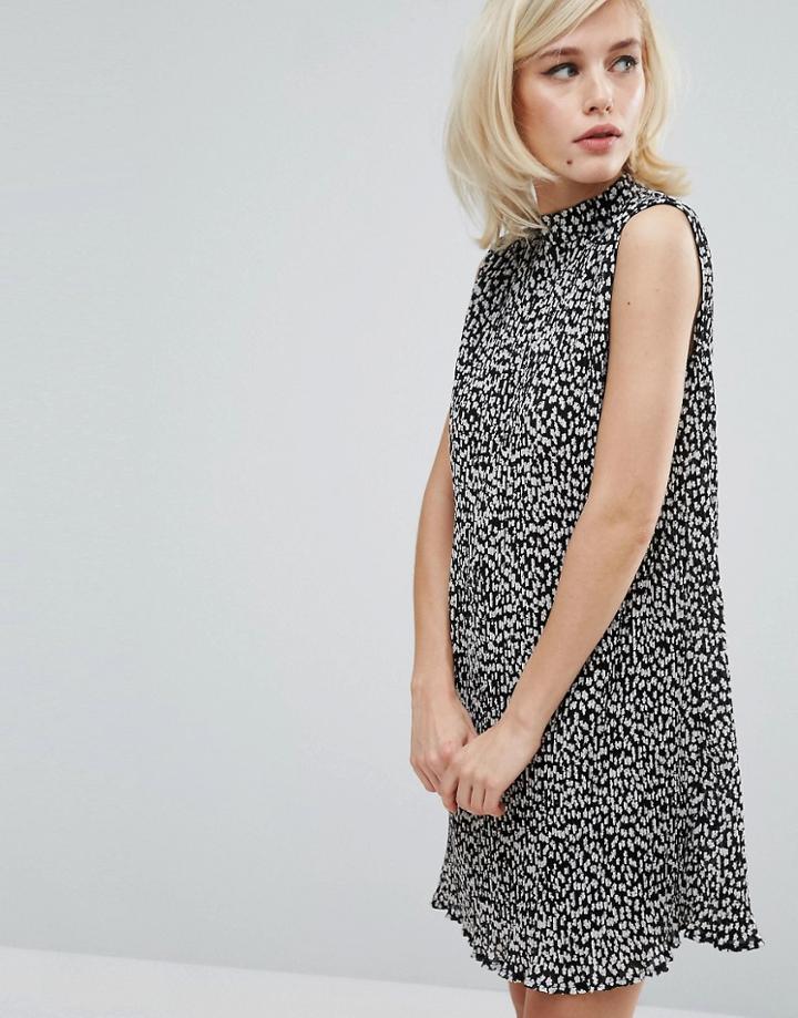 Fashion Union High Neck Sleeveless Plisse Dress - Black