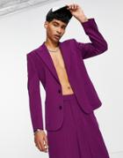 Asos Design Skinny 70s Lapel Suit Jacket In Aubergine-purple