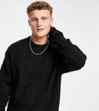 New Look Relaxed Cable Knit Sweater In Black