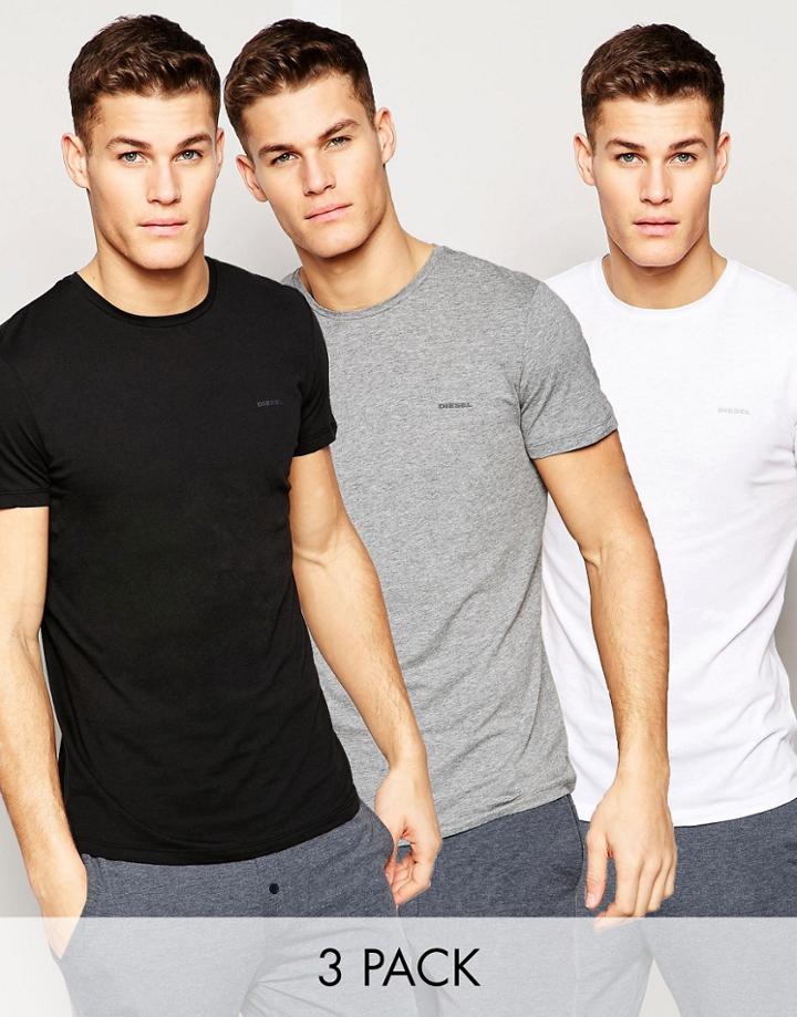 Diesel Logo Crew Neck T-shirt 3 Pack Multi In Regular Fit - Multi